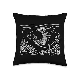 Line Art Fish & Ichthyologist Pearl Gourami Throw Pillow