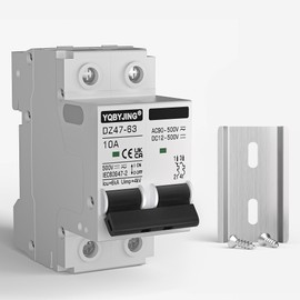 YQBYJING DC Circuit Breaker 10 Amp Solar Panel Disconnect Switch 12V-500V 2 Poles Miniature Solar Circuit Breaker for Outdoor Solar PV Homes Battery, AC 110V DIN Rail MCB