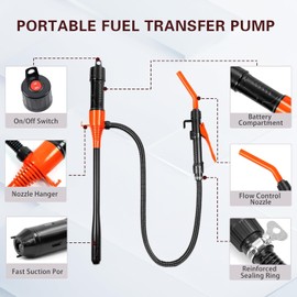 Portable Power Battery Pump, Hand Fuel Transfer Pump, 2.4 GPM Battery Operated Electric Siphon Pump for Gas, Fuel, Diesel, Water Transfer