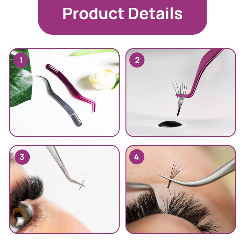 2PCS Eyelash Extension Tweezers, Stainless Steel Lash Tweezers with Comb,
