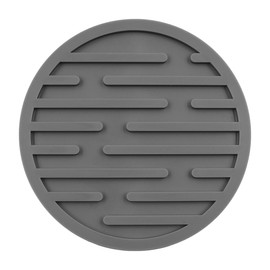 Set of 6 NUZAMAS Silicone Coasters with Holder Gray Round Drink Coasters Striped Drainage Tea Cups Pad Rubber Mug Coaster 4 inch Cup Mat for Home Bar Office Parties