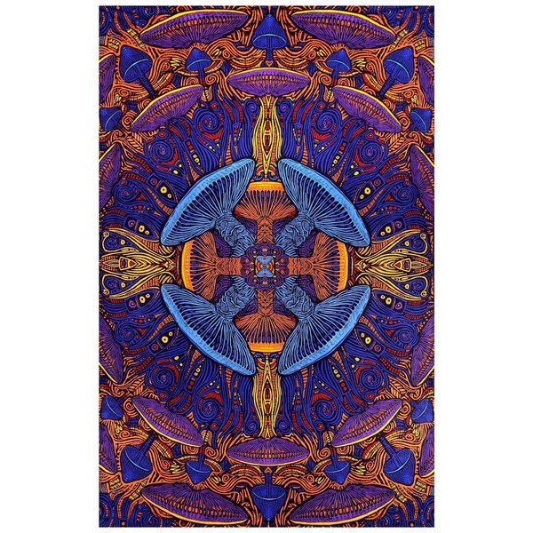 Sunshine Joy 3D Magic Mushroom Tapestry Tablecloth Wall Art Beach Sheet Huge 60x90 Inches - Amazing 3D Effects
