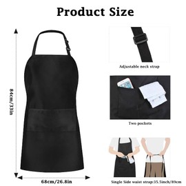 KISUOMAOYI kitchen Apron - Adjustable Bib Chef Apron with 2 Pockets, Waterproof Cooking Apron for Men and Women, Cooking Apron with Long Ties for Kitchen, Baking, Gardening, Catering, BBQ(Black)