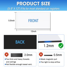 Zipcase 6 Pack Strong Magnetic Vent Covers for Home Ceiling, 5.5 inch X 12 inch Vent Covers for Standard Air Registers - for Floor, Wall, RV, Home HVAC, AC and Furnace Vents, Pure White.