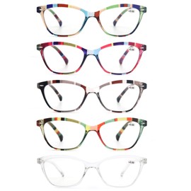 MODFANS Womens Reading Glasses Women 5 Pack Fashion Ladies Readers Comfort Spring Hinge Lightweight cateye Frame with Pouch 0.5