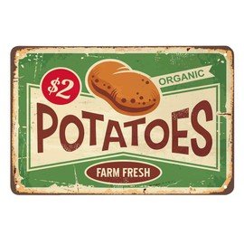 AOYEGO Potatoes Tin Sign,Farm Fresh Organic Food Vintage Metal Tin Signs for Cafes Bars Pubs Shop Wall Decorative Funny Retro Signs for Men Women 8x12 Inch