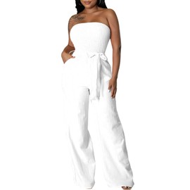 LightlyKiss Women's Casual Sleeveless Tight Jumpsuit Elegant And Fashionable Pleated Long Pants Rompers White