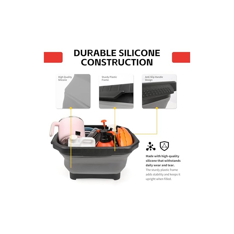 MaxWorks Collapsible Bucket 51049 20 L Silicon Square for Cleaning