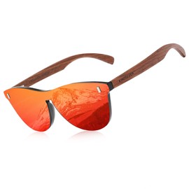 KINGSEVEN Women's Glasses Natural Bubinga Wooden Sunglasses Men Polarised Fashion Sun Glasses Original Wood Oculos de sol, red