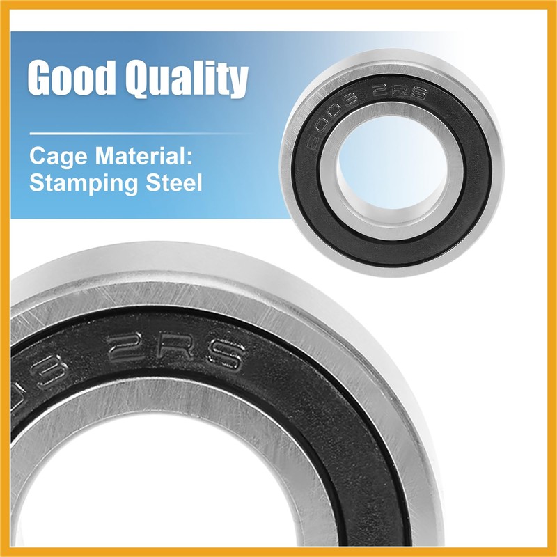 Partuto 2 Pcs 6003-2RS Deep Groove Ball Bearing 17x35x10mm Double