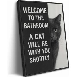 HKMXCD Cat Peeking Wall Art Funny Cat Bathroom Sign Wall Decor Pictures Bathroom Animal Painting Print Artwork for Toilet Bathroom Home Decoration 8x10in frame