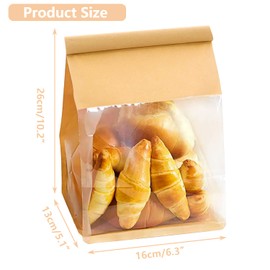 Heavy Duty Paper Bread Bags with Tin Tie Tab Lock 50PCS, Loaf Bag with Clear Front Window, Storage Packaging Treat Bag for Bakery Cafe Homemade Bread 10.2" × 5.1" × 6.3"