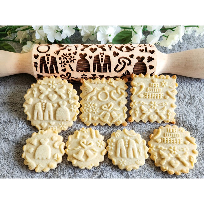 Impress Bakeware – Embossed Rolling Pin with Wedding Pattern in