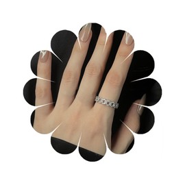 Eviarli Boho Chain Link Ring Crystal Chain Ring Knuckle Ring Hollow Chain Stacking Ring Silver Finger Ring Sparkly Open Ring Wedding Band Ring Jewelry for Women (Silver)