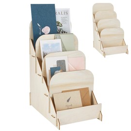 AHANDMAKER 4 Tier Display Stand for Greeting Cards, Portable Multi-Purpose Sticker/Stationery Organiser, Made of Wood, for Sellers, Art Prints, Crafts, Market Table Display