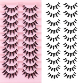 10 Pairs Pack False Eyelashes Strip Lashes Cat Eye Lashes Manga Lashes Natural Lashes Wispy Lashes for Daily Makeup Parties Shooting Occasions Dances (8-14MM)