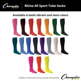 Champion Sports Rhino® All Sport Socks - Machine Washable Sport Sock - for Baseball, Football, Soccer - Cushioned Tube Sock - Stay-in-Place Fit - Size: X-Large (13-15) - Neon Yellow