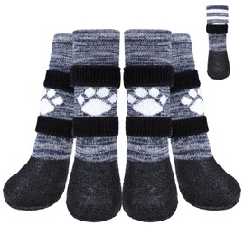 KOOLTAIL Anti Slip Dog Socks to Prevent Licking Paws for Hot/Clod Pavement,Waterproof Long Snow Dog Boots&Paw Protectors with Straps Traction Control for Hardwood Floor for Small Medium Large DogsL