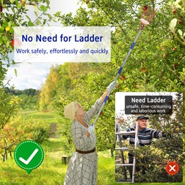 Fruit Picker Pole with Basket - 8 Foot Adjustable Height Fruit Picker Tool with Stainless Steel Fruit Picking Pole for Apple Cherry Berry Fit Orange Blueberry Mango Avocado Lemon Peach