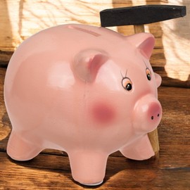 MIJOMA Piggy Bank Pig with Hammer - Dolomite Piggy Bank, 12.5 x 11 x 10 cm, Funny Money Box for Smashing, Money Gift for Children & Adults