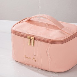 KITENROM Makeup Bag Portable Travel Cosmetic Bag with Brush Holder，Waterproof Make Up Bag For Women with Handle Haze Blue