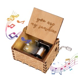 Wooden Music Box You Are My Sunshine Antique Carved Music Box Hand Crank Music Boxes Wood for Birthday Christmas Gift
