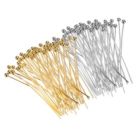 MECCANIXITY 200Pcs Plated Ball Head Pins Jewelry Making 24 Gauge 25mm Wire Head Pins Brass Ball Head Pins End Head Pins for DIY Craft Necklaces Bracelets Earrings, Silver and Gold