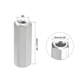 sourcing map M6 x 1.0-Pitch 30mm Length 304 Stainless Steel Metric Hex Coupling Nut, 5-Pack