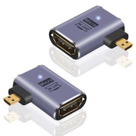 Poyiccot 8K Micro HDMI to HDMI Adapter, L Shape Micro HDMI Extension Adapter, 48Gbps Left/Right Angling 90 Degree Micro-hdmi HDMI Converter Adapter for 3D 4K 60Hz Camera Gopro Yoga (Set of 2)