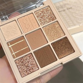 JIMYAUQIN 9-Color Nude Gold Eyeshadow Palette - Highly Pigmented, Matte & Shimmer Finishes, Long-Lasting Waterproof for Women (Latte Cashmere)