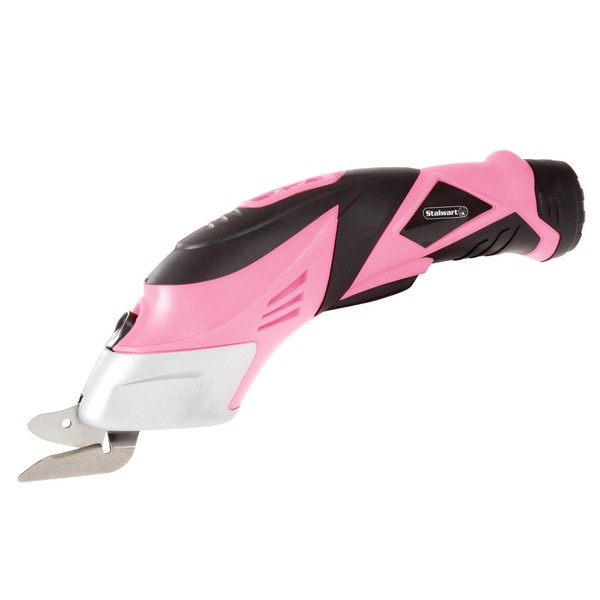 Cordless Electric Scissors with Two Blades – Fabric, Leather, Carpet and Cardboard Cutter – 3.6V Lithium-Ion Rechargeable Battery by Stalwart (Pink)