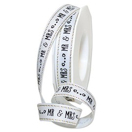 Morex Ribbon Newlyweds Ribbon, Grosgrain Polyester, 5/8 inch by 25 Yards, Mr & Mrs, Item 8640.16/25-001