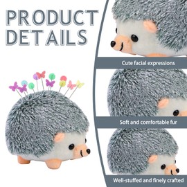 Fteven 200 Pieces Flat Head Straight Pins Hedgehog Pincushion Kit, Big Pincushion with Clear Storage Box and Quilting Pins, Colorful Head Straight Sewing Pins for Handicrafts DIY Sewing