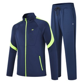 MoFiz Men's Tracksuit Athletic Sports Sweatsuit 2 Pieces Casual Full Zip Long Sleeve Jogging Set Navy/Green XX-Large