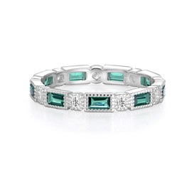 Ladies 925 Sterling Silver Sapphire & Baguette Cut Emerald Eternity Ring (S)