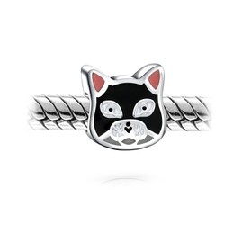 Animal Pet Lover Kitten Black Lucky Cat Japanese Maneki Neko Good Fortune Charm Bead For Women Teen Enamel .925 Sterling Silver Fits European Bracelet