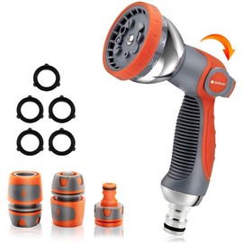 BIBURY Garten Handbrause, Garten Spritzpistole, 10 Einstellbare Bewässerung Muster Hochdruck Handsprüher, Gartenbrause für Bewässerung Rasen, Autowaschen, Bürgersteig Reinigung, Haustier Baden