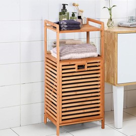 Laundry Basket Laundry Hamper with Wheels, 2 Large Laundry Sorter Bags 1 Drawer and Shelf, Bathroom Closet Organizer for Dirty Clothes (Bamboo)