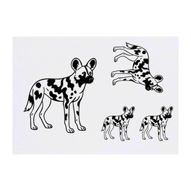 4 x 'African Wild Dog' Temporary Tattoos - Water Resistant, Skin-Safe, Non-Toxic Transfers, Mixed Sizes (TO00085648)