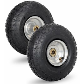 4.10/3.50-4 Pneumatic Tire, 10" Tire and Wheel, 2 Pack, with 2.2" Offset Hub, 5/8" Axle Bore Hole, Sealed Bearings, for Hand Truck Trolley Dolly Cart