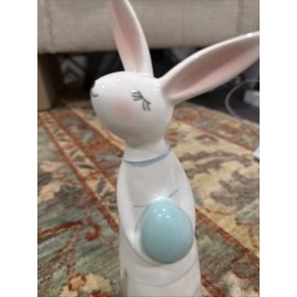 Martha Stewart White Striped Easter Bunny Egg Figurine - Ceramic - Modern 10.5”