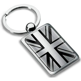 Biomar Labs® KK 271 Metal Keyring with Gift Box Car Key Ring Stainless Steel Union Jack Flag UK England United Kingdom, silver