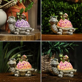 Yanfleren Garden Statue Solar Turtle Figurines Garden Decor, Large Cute Turtle Statue Family Turtle Garden Lawn Decorations for Patio Yard, Gifts for Mom