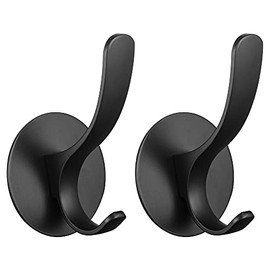 GERUIKE Adhesive Towel Hooks 2 Pack,Matte Black 304 Stainless Steel Hand Towel Hooks for Bathroom Kitchen Wall Mounted Adhesive Coat Robe Clothes Door Hook
