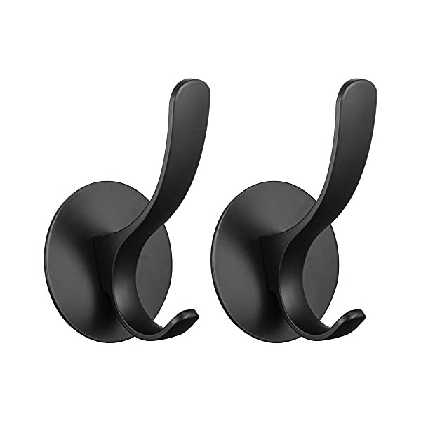 GERUIKE Adhesive Towel Hooks 2 Pack,Matte Black 304 Stainless Steel