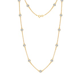 LeCalla 925 Sterling Silver Station Necklace for Women | 14K Gold-Plated Italian Round Cubic Zirconia CZ Station Necklace | Bezel-Set CZ Station Necklace 24 Inches