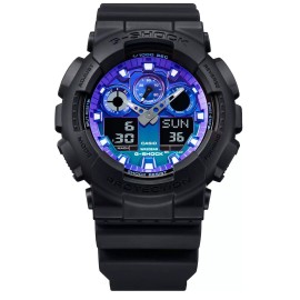 G-SHOCK NEW Casio G-Shock FIRE INSIDE Vivid Blue AnaDigi World Time Mens Watch GA100FL1A