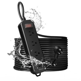 Outdoor Power Strip Weatherproof, 50 FT Extension Cord, Diivoo Waterproof Surge Protector with 4 Outlets, 1250W Shockproof Overload Protection, Flat Plug, Wall Mountable, Black