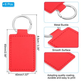 PATIKIL Leather Blank Keychains, 6Pcs Rectangle Leather Keychain Blanks Double Side Laser Engraving Key Chains for Embossing, UV-Printing, DIY Craft, Red