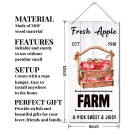 Fresh Apple Farmhouse Fall Decor - Rustic Hanging Sign for Kitchen Wall